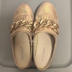 Pierre Dumas Metallic Gold Chain Flats